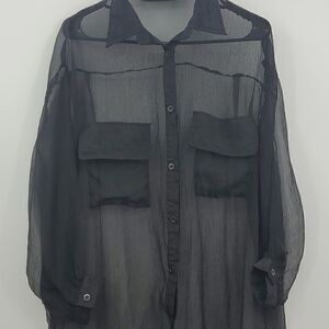 Nasty Gal Collection Plus Size Sheer Oversized Button Up Blouse Size 8 Black
